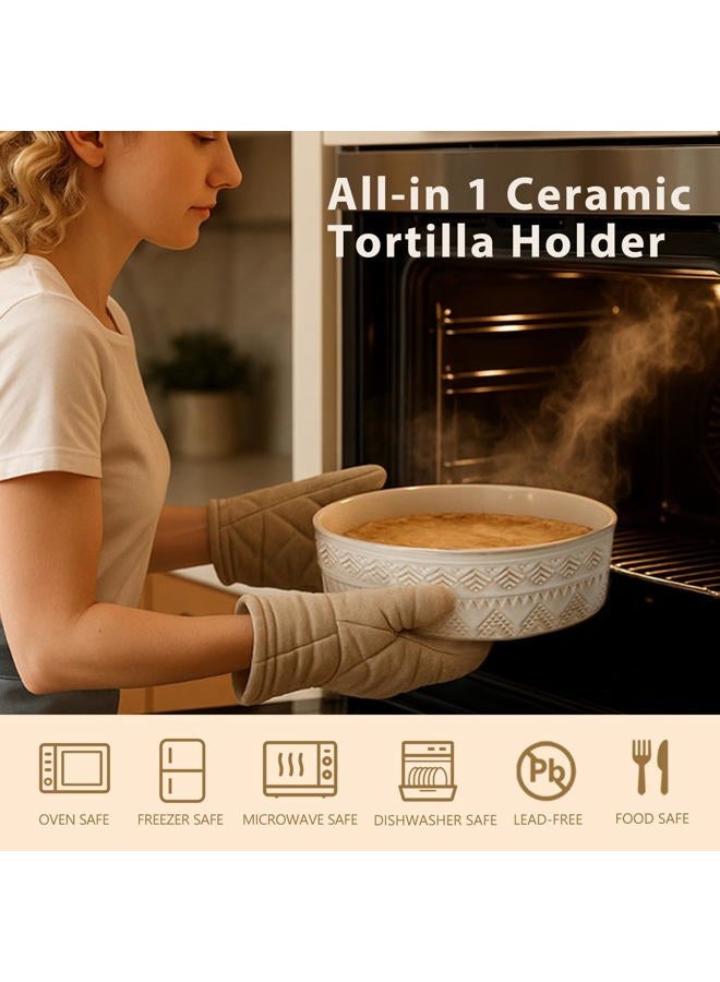 Viosuniu Ceramic Tortilla Warmer with Lid, 9 Inch Tortilla Holder, Insulated Bread & Pancake Warmer for Tacos, Roti, Large Tortillero Container, Mexican Party, Microwave and Dishwasher Safe - Image 3