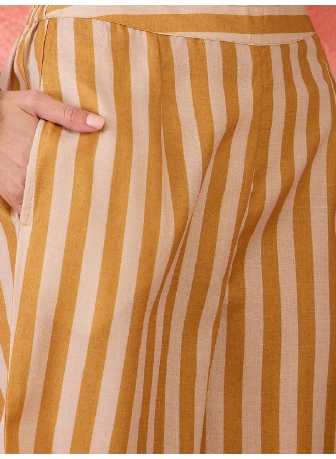 AKS Mustard A-Line Kurta Palazzo Set - Image 3