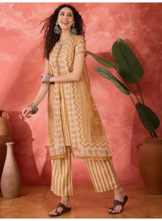AKS Mustard A-Line Kurta Palazzo Set