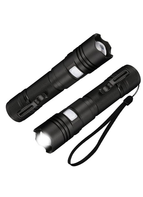 Led Rechargeable Flashlight, Super Bight Handheld Flashlights with 5 Modes, 2 Packs Zoomable Torch Light Prepare Emergency for Outdoor Camping Power Cut Safety [Energy Class A+++]