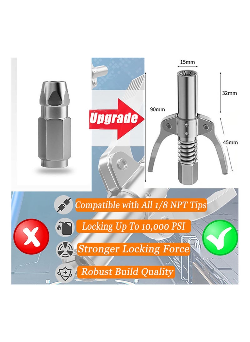 Generic - Grease Gun Coupler Grease Gun Tip Quick Lock And Release Lube  Fittings Dual Handle Grease Nozzle Coupler 12000 PSI With 30Cm Hose - Image 1
