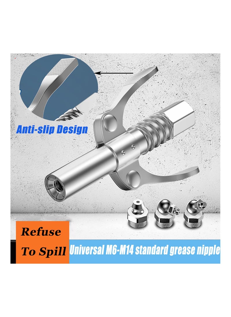 Generic - Grease Gun Coupler Grease Gun Tip Quick Lock And Release Lube  Fittings Dual Handle Grease Nozzle Coupler 12000 PSI With 30Cm Hose - Image 1