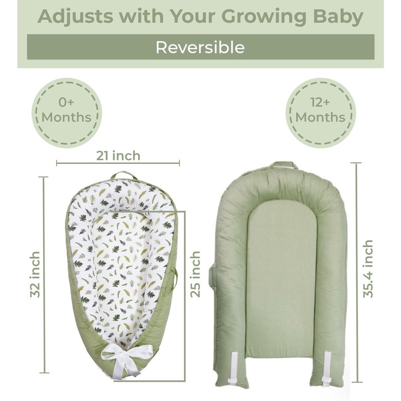 Aila+Aiden Baby Lounger | Organic Cotton Infant Lounger | Reversible, Adjustable & Portable Floor Lounger |Supervised Use | Soft, Breathable, Washable Cover - Star Collection (Sage Leaf) - Image 2