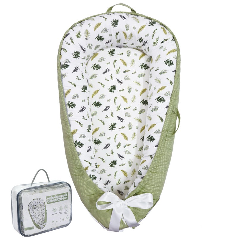 Aila+Aiden Baby Lounger | Organic Cotton Infant Lounger | Reversible, Adjustable & Portable Floor Lounger |Supervised Use | Soft, Breathable, Washable Cover - Star Collection (Sage Leaf) - Image 1