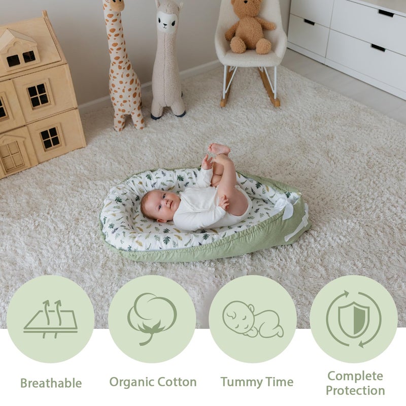 Aila+Aiden Baby Lounger | Organic Cotton Infant Lounger | Reversible, Adjustable & Portable Floor Lounger |Supervised Use | Soft, Breathable, Washable Cover - Star Collection (Sage Leaf) - Image 5