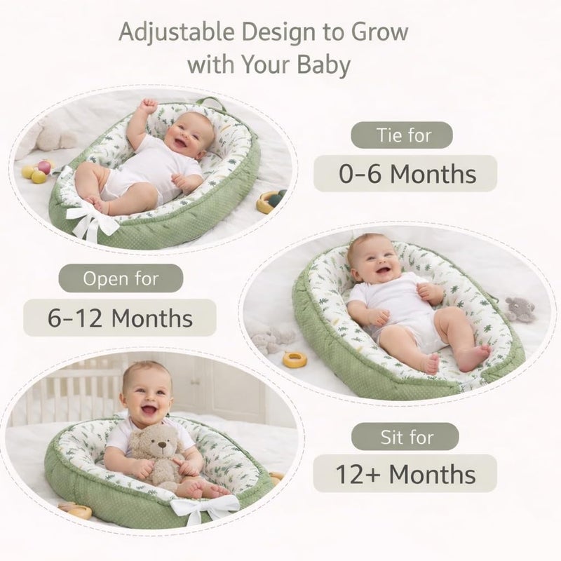 Aila+Aiden Baby Lounger | Organic Cotton Infant Lounger | Reversible, Adjustable & Portable Floor Lounger |Supervised Use | Soft, Breathable, Washable Cover - Star Collection (Sage Leaf) - Image 4