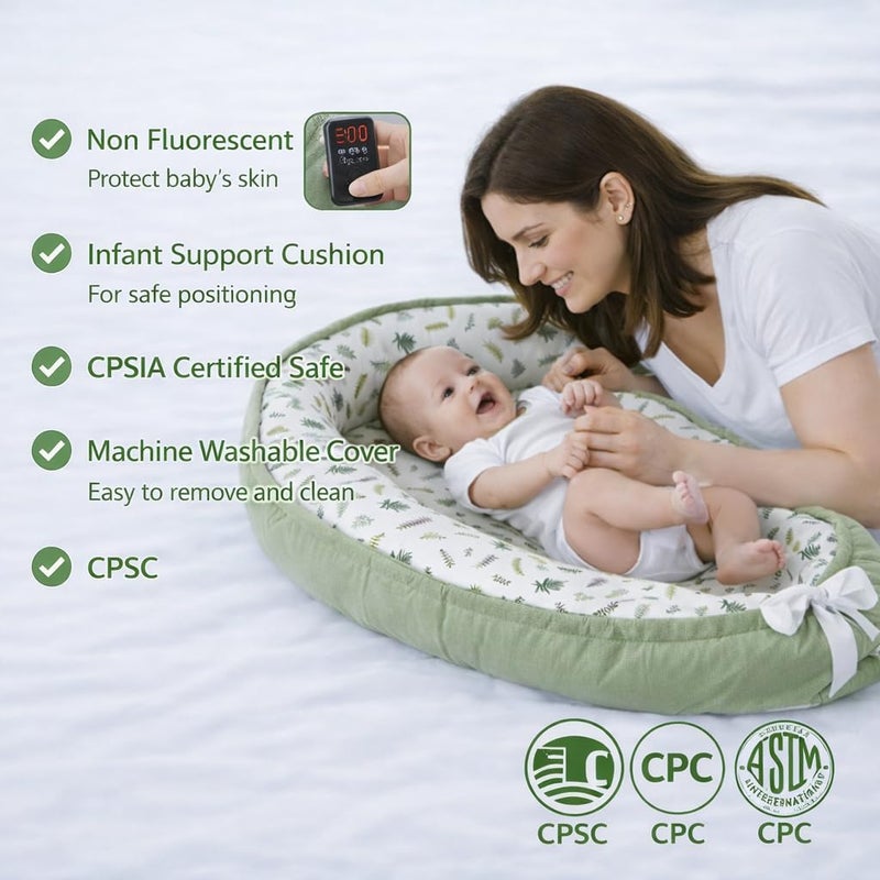 Aila+Aiden Baby Lounger | Organic Cotton Infant Lounger | Reversible, Adjustable & Portable Floor Lounger |Supervised Use | Soft, Breathable, Washable Cover - Star Collection (Sage Leaf) - Image 3
