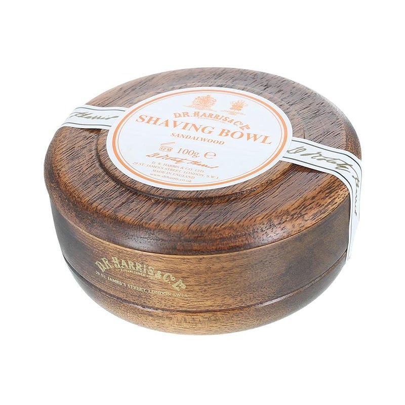 D R Harris Wooden Shaving Bowl Soap 100gSandalwoodMahogany effect
