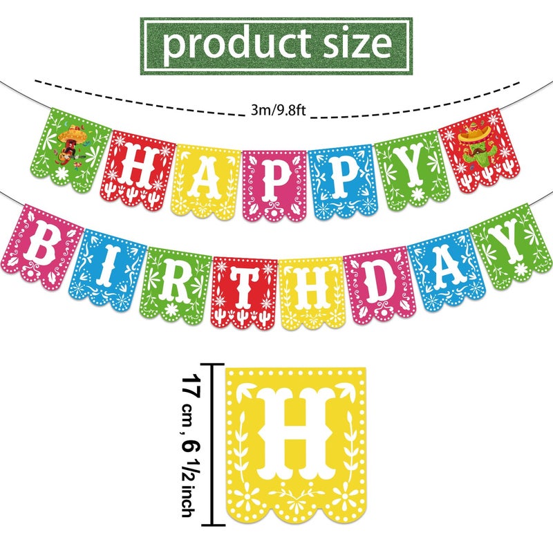 Biswiter Fiesta Happy Birthday Banner & 8pcs Mexican Taco Party Decorations, Cinco De Mayo, Colorful Cartoon Occasion Theme, 5x6 Inches, 1 Set - Image 4