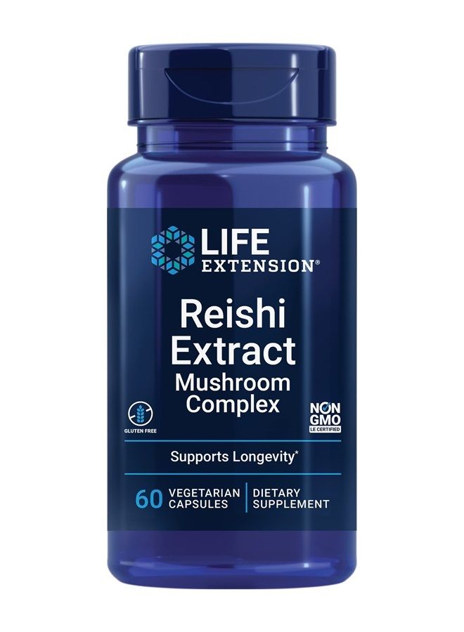 Life Extension مركب مستخلص فطر الريشي - مكمل عشبي للفطر لدعم المناعة - مستخلص غانوديرما لوسيدوم - خالي من الغلوتين، غير معدل وراثيًا، نباتي - 60 كبسولة - Image 1