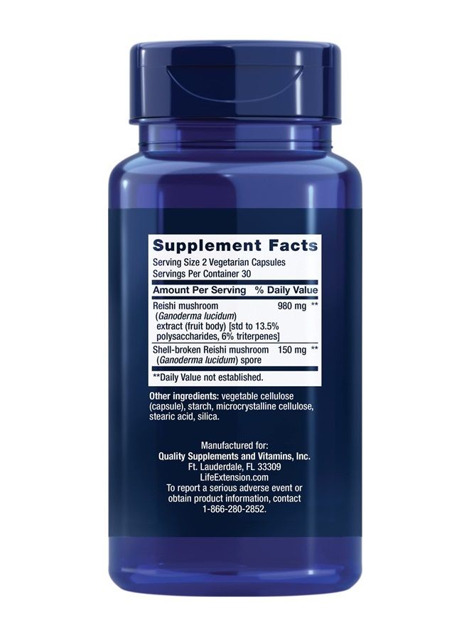 Life Extension مركب مستخلص فطر الريشي - مكمل عشبي للفطر لدعم المناعة - مستخلص غانوديرما لوسيدوم - خالي من الغلوتين، غير معدل وراثيًا، نباتي - 60 كبسولة - Image 2