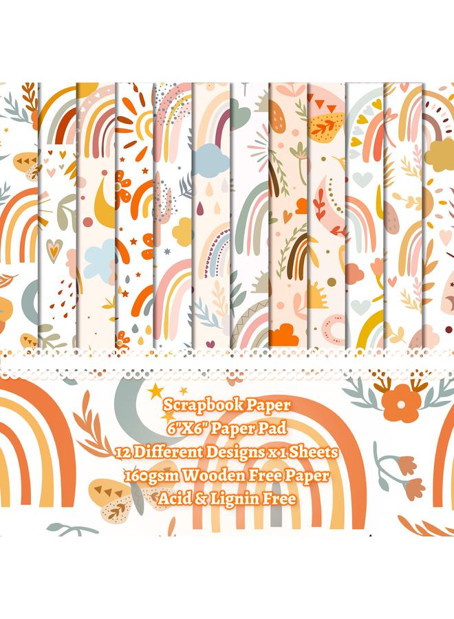 Bluejw 12 Sheets/pack BOHO Rainbow Handbook Material Floral Paper Kindergarten Multi-color Hand-folded Paper Children's Student Material - Image 1