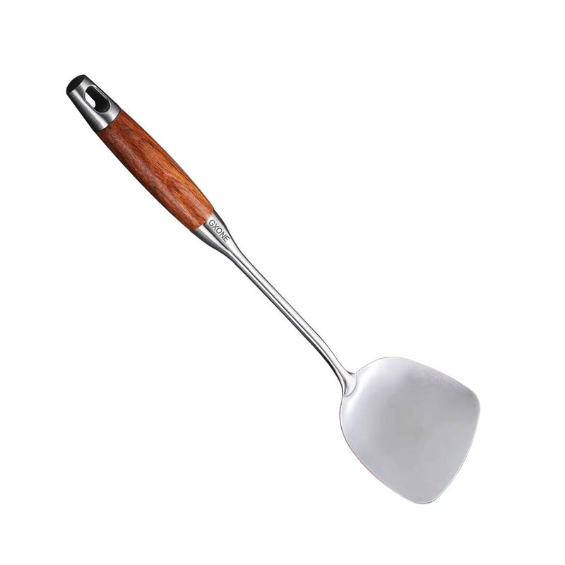 GXONE Chinese Wok Spatula  304 Stainless Steel Spatula with Heat Resistant Wooden Handle Wok Utensils Silver/15.7Inch - Image 1