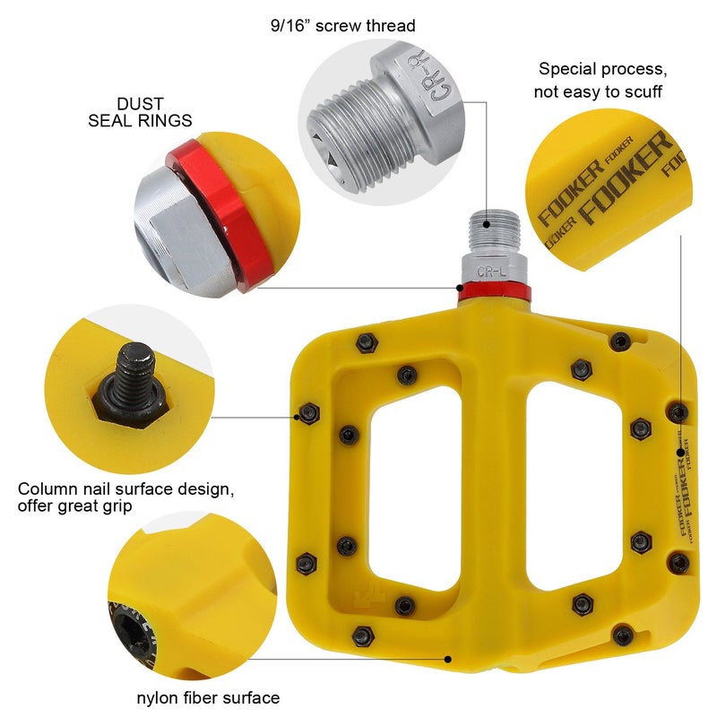 FOOKER MTB Pedals Mountain Bike Pedals 3 Bearing Non-Slip Lightweight Nylon Fiber Bicycle Platform Pedals for BMX MTB 9/16" - Image 5