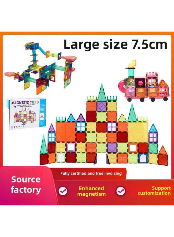 Color Window Magnetic Sheet Track Ball Slide Children's Pipe Toy Magnetic Block Patch Magnetic Sheet Color Window-Color:7.5cm Large Size High Quality Pipe-98 Piece Set  - Image 2