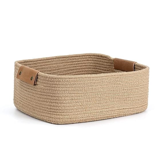 SANWALSA [Pack of 1-12x8x5 inch, Rectangle, Beige] Handwoven Jute Cotton Basket | Eco-Friendly Shelf Baskets for Kitchen, Living Room, Office | Ideal for Storage, Organization & Gift Hampers - Image 1