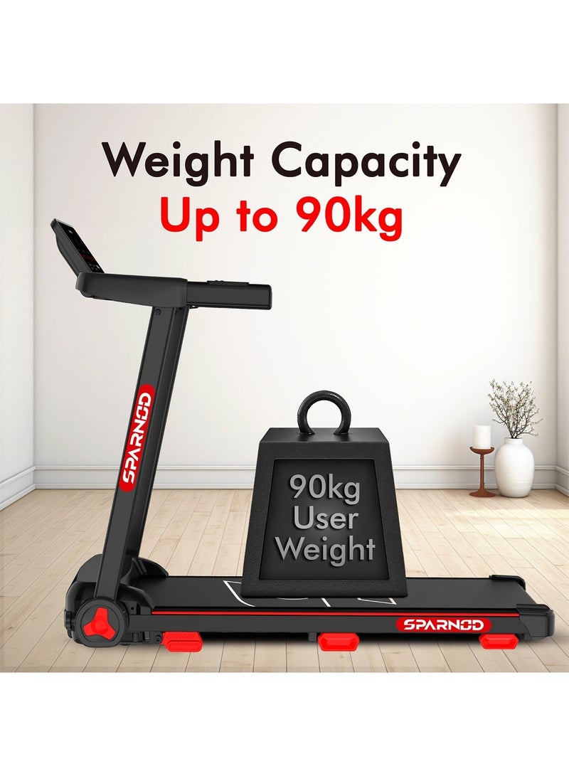 Sparnod Fitness STH-1150 Folding Treadmill with 2.5HP DC Motor, Speed Range 1.0–14 km/h, Manual Incline, 12 Preset Programs, Bluetooth Speakers, LED Display & Heart Rate Sensor – Compact, Foldable Design for Home Use - Image 4