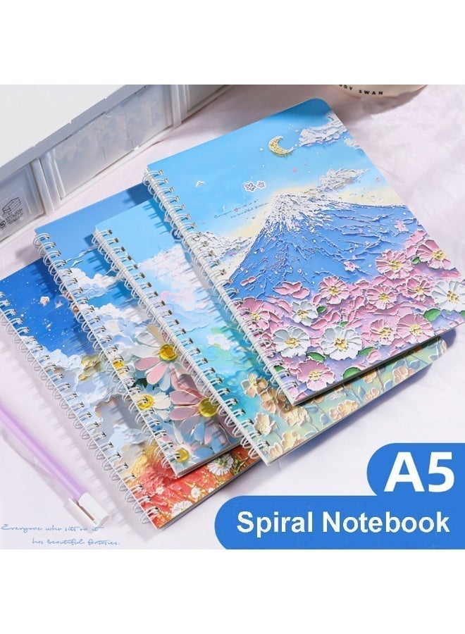 4Pcs A5 Spiral Notebook Journal Set, 60 Sheets/120 Pages Each Wire Notebook, Oil Painting Cover Spiral Notebook for School Office - Image 1