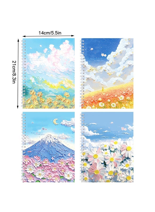 4Pcs A5 Spiral Notebook Journal Set, 60 Sheets/120 Pages Each Wire Notebook, Oil Painting Cover Spiral Notebook for School Office - Image 2