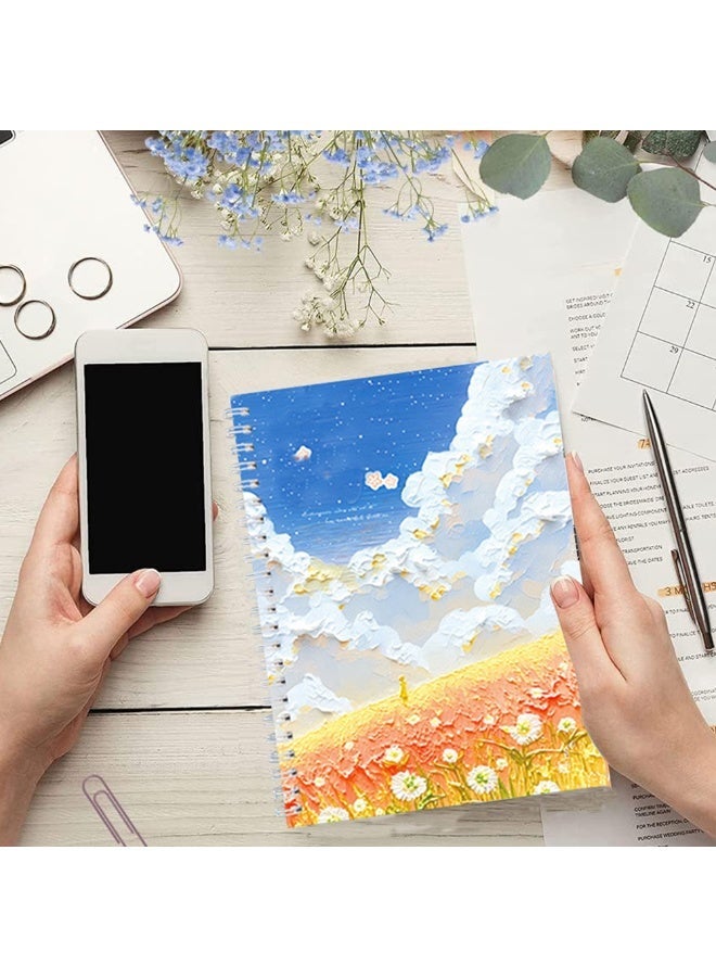 4Pcs A5 Spiral Notebook Journal Set, 60 Sheets/120 Pages Each Wire Notebook, Oil Painting Cover Spiral Notebook for School Office - Image 3