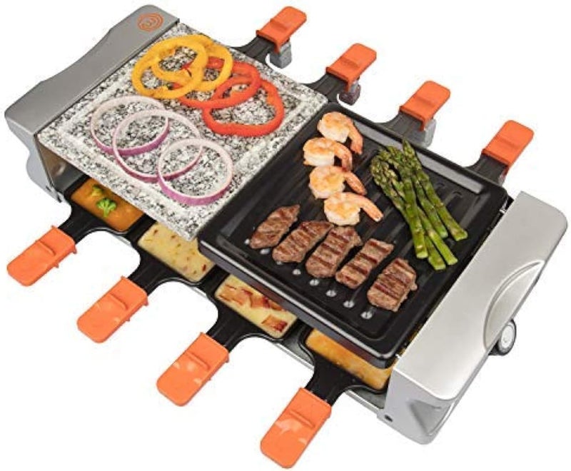 Master Chef Electric Raclette Table Grill w Non-Stick Grilling Plate & Cooking Stone- 8 Person Tabletop Cooker for Indoor, Smokeless Korean BBQ-Melt Cheese, Cook Meat & Veggies, Apps-19" x 8" Xmas Gift - Image 4