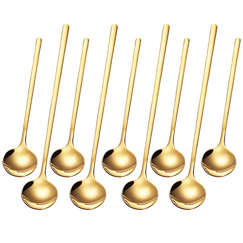 PBIEHSR 9 PCS Coffee Spoons Espresso Teaspoon, PBIEHSR Stainless Steel Two Different Lengths Tea Spoon for Stirring Coffee Bar Accessories (Gold) - Image 1