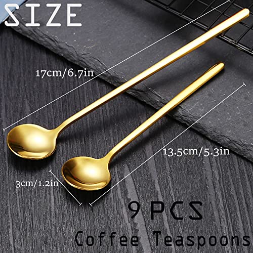 PBIEHSR 9 PCS Coffee Spoons Espresso Teaspoon, PBIEHSR Stainless Steel Two Different Lengths Tea Spoon for Stirring Coffee Bar Accessories (Gold) - Image 2