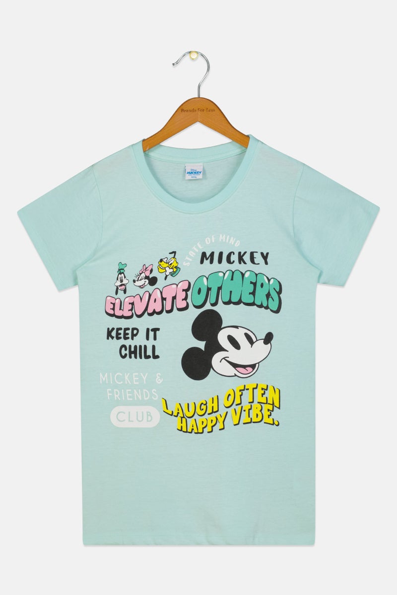 Disney Kids Girl Crew Neck Short Sleeve Mickey And Friends Print T-Shirt, Mint - Image 2