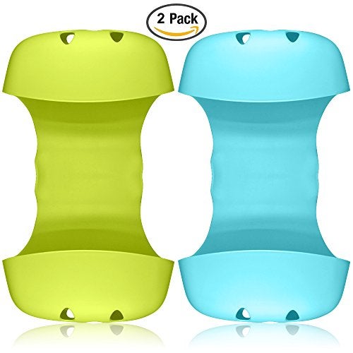 FineGood 2 Pack Sponge Holder for Double-Sink, FineGood Saddle Caddy Brush Soap Organizer Storage Kitchen Bathroom Plastic Basket - Blue, Green - Image 2