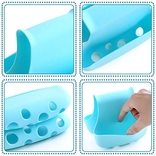 FineGood 2 Pack Sponge Holder for Double-Sink, FineGood Saddle Caddy Brush Soap Organizer Storage Kitchen Bathroom Plastic Basket - Blue, Green - Image 5