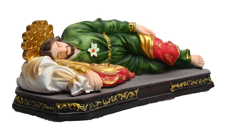 KariGhar Resin Sleeping St Joseph Statue Catholic Idol for Home Altar, Prayer Room, Bed Room, Gifting and Decoration, Multicolor 8 Inches - Image 4