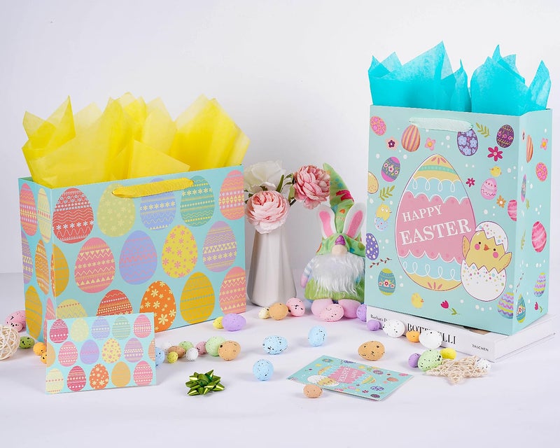 JWSCYSY 2Pcs 12.6" Large Easter Gift Bags with Card and Tissue Paper for Kids. - Image 3