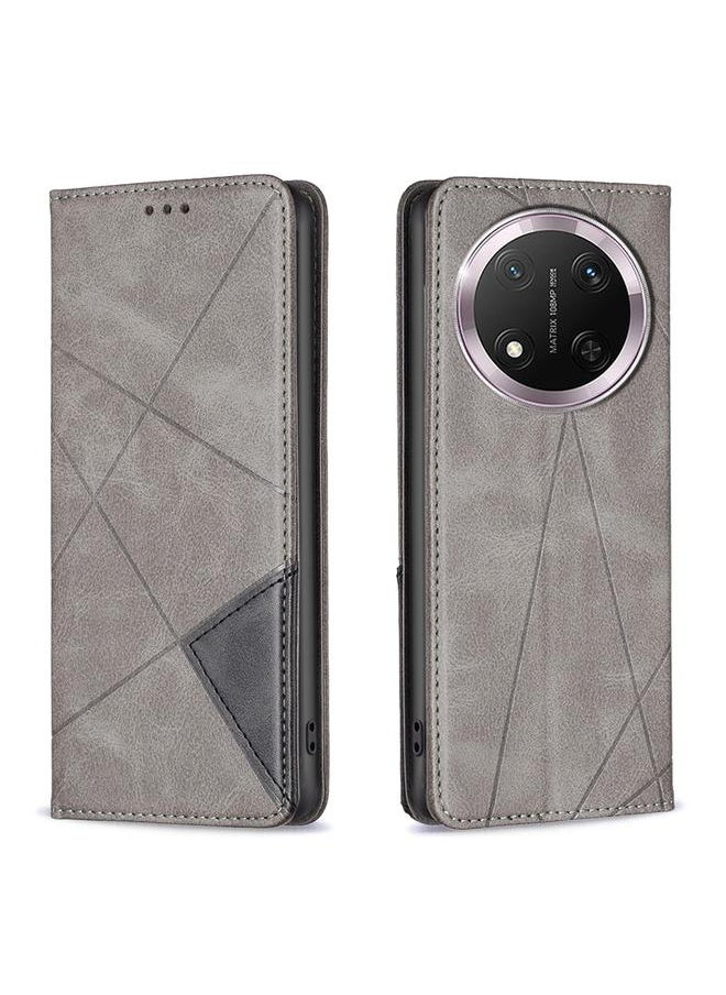 Zaboon For Honor X9c 5G Global Rhombus Texture Magnetic Leather Phone Case(Grey) 