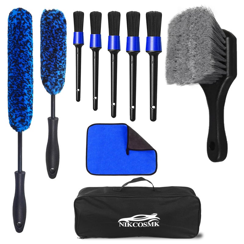 NIKCOSMK 10Pcs Wheel Brush Kit for Cleaning Wheel and Tire, Wheel and Rim Brush, Car Detailing Brushes, Tire Brush, Bendable & Durable Car Wheel Rim Cleaner Brush Set,Car Cleaning Brush Supplies Kit - Image 1