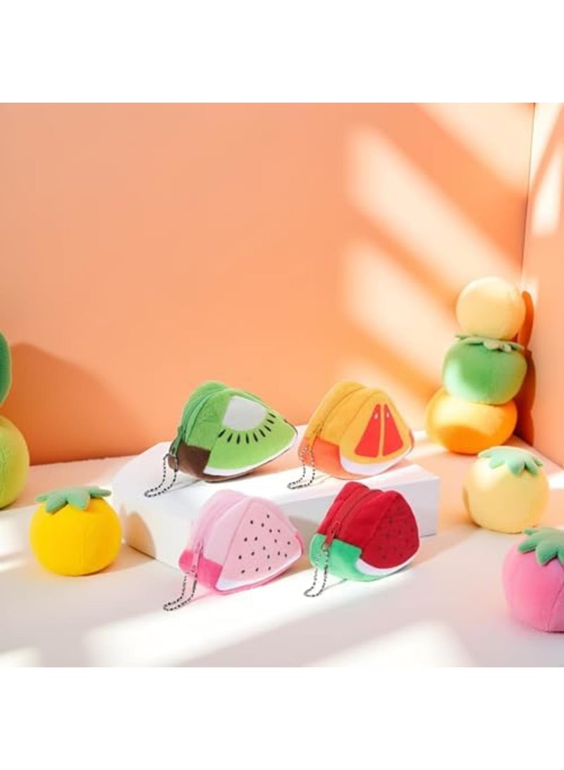 Barakah 4pcs 3D Cartoon Coin Purse Set, Creative Fruit Shape Wallets, Watermelon & Kiwifruit Zipper Purses, Mini Card Cases, Coin Pouches for Women, Girls & Kids Gift Wallet Organizer (Multicolour) - Image 2