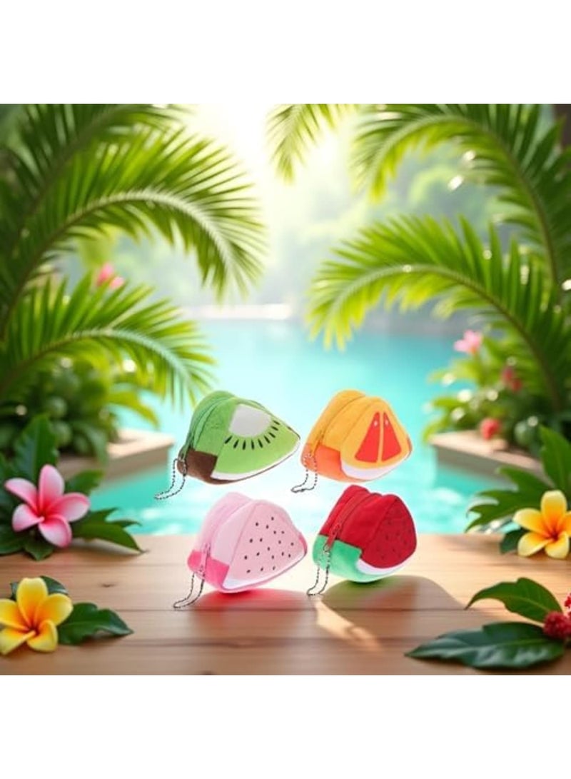 Barakah 4pcs 3D Cartoon Coin Purse Set, Creative Fruit Shape Wallets, Watermelon & Kiwifruit Zipper Purses, Mini Card Cases, Coin Pouches for Women, Girls & Kids Gift Wallet Organizer (Multicolour) - Image 3