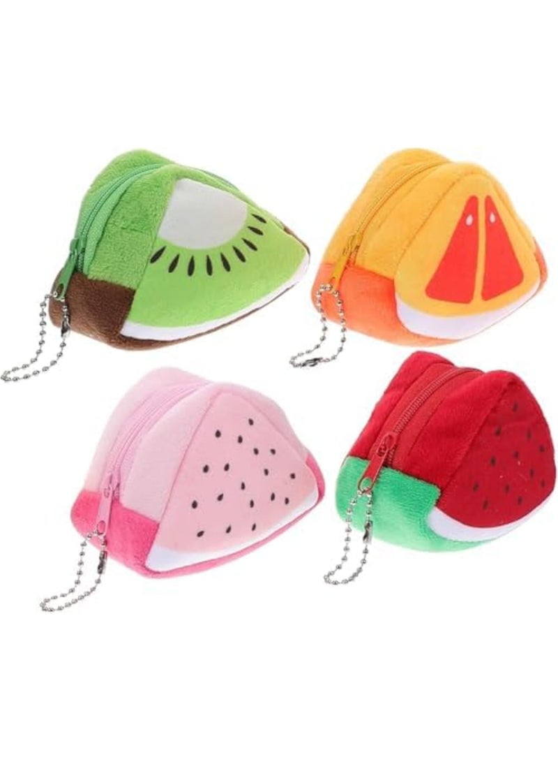 Barakah 4pcs 3D Cartoon Coin Purse Set, Creative Fruit Shape Wallets, Watermelon & Kiwifruit Zipper Purses, Mini Card Cases, Coin Pouches for Women, Girls & Kids Gift Wallet Organizer (Multicolour) - Image 1