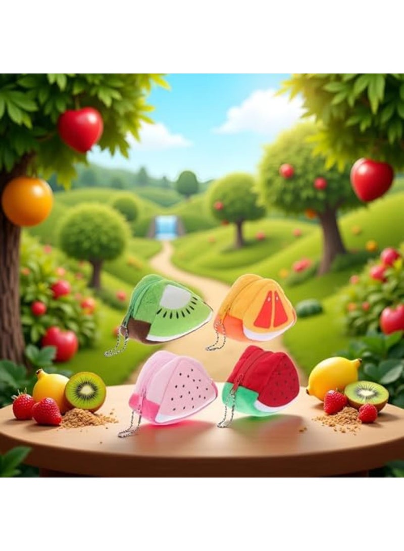 Barakah 4pcs 3D Cartoon Coin Purse Set, Creative Fruit Shape Wallets, Watermelon & Kiwifruit Zipper Purses, Mini Card Cases, Coin Pouches for Women, Girls & Kids Gift Wallet Organizer (Multicolour) - Image 5