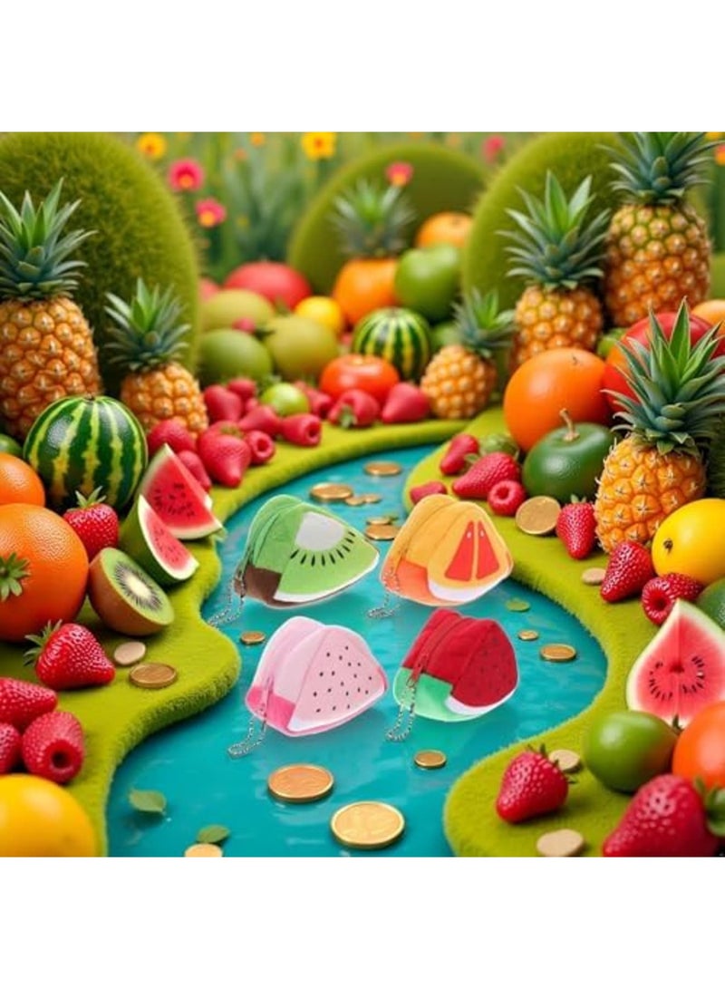 Barakah 4pcs 3D Cartoon Coin Purse Set, Creative Fruit Shape Wallets, Watermelon & Kiwifruit Zipper Purses, Mini Card Cases, Coin Pouches for Women, Girls & Kids Gift Wallet Organizer (Multicolour) - Image 4