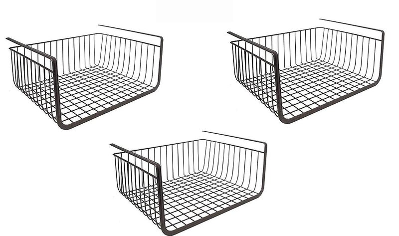 Go Hooked Go Hooked 16 Inch Under Shelf Basket Black Powder Coated Iron for Maximum Storage Efficiency Optimize Your Space for Kitchen and Pantry Home and Office Set of 3  - Image 1