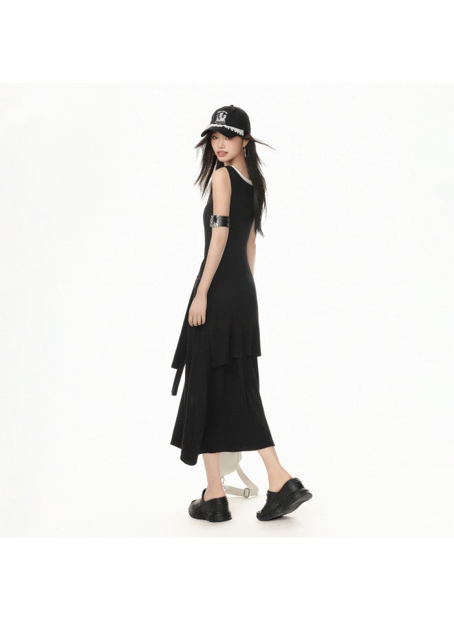 EPTISON False Two-piece Vest Dress Women 2025 Summer New Lazy Style Slimming Tie-waist Design Casual A-line Maxi Dress - Image 5