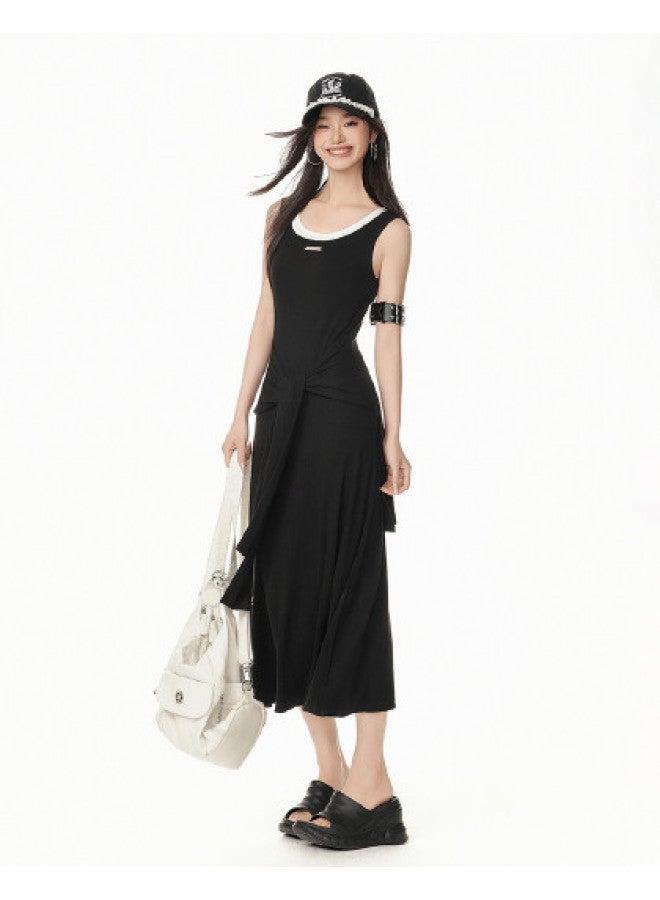 EPTISON False Two-piece Vest Dress Women 2025 Summer New Lazy Style Slimming Tie-waist Design Casual A-line Maxi Dress - Image 1