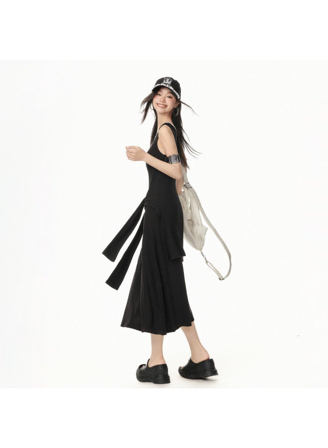 EPTISON False Two-piece Vest Dress Women 2025 Summer New Lazy Style Slimming Tie-waist Design Casual A-line Maxi Dress - Image 4