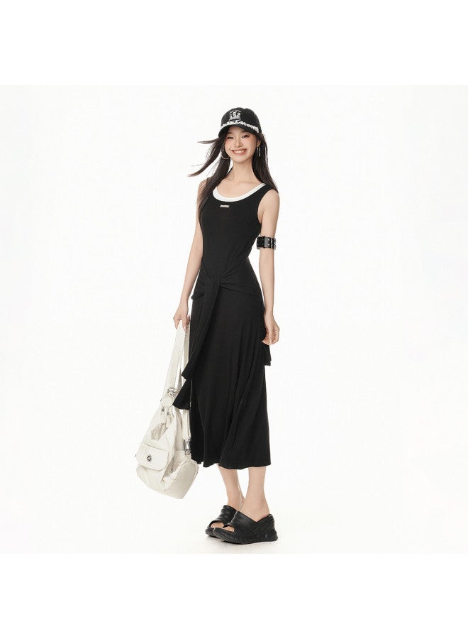 EPTISON False Two-piece Vest Dress Women 2025 Summer New Lazy Style Slimming Tie-waist Design Casual A-line Maxi Dress - Image 2