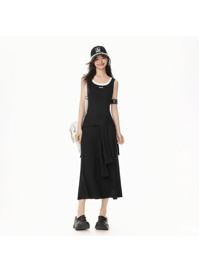 EPTISON False Two-piece Vest Dress Women 2025 Summer New Lazy Style Slimming Tie-waist Design Casual A-line Maxi Dress - Image 3