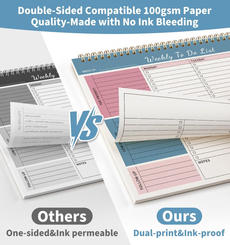 ALKALO 104 Pgs Weekly To Do List Notepad, 52 Duplex-Printed Undated Sheets 100 GSM（8.5"×11") Weekly Desk Planner For Work Home School Office Desk Accessories Supplies & Goal Setting Tasks - Blue - Image 5