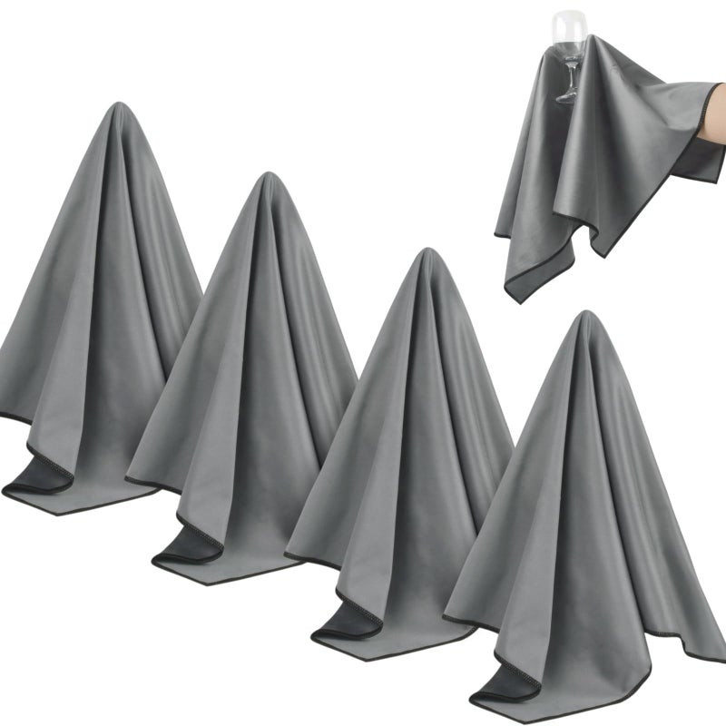 Sinland Microfiber Glass Complishing Cloths حجم كبير الحجم السميك مناشف تجفيف خالية من أجهزة النبيذ لأطباق الجذور الأطباق الجذعية المقاوم للصدأ 19.5 بوصة × 23.5 بوصة من 4 رمادي غامق