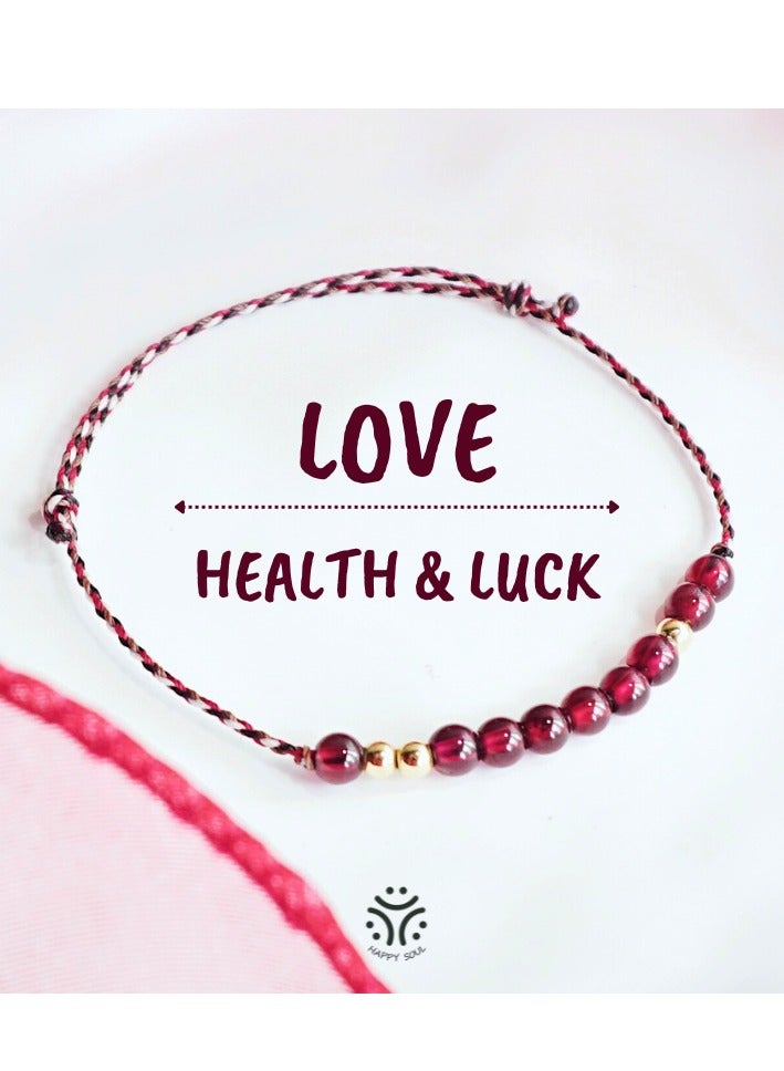 Original Design: Natural Garnet | Ultra-Fine Wax Cord Bracelet | Symbolizing Love, Health, and Luck | Handwoven | Wine Red - Image 1