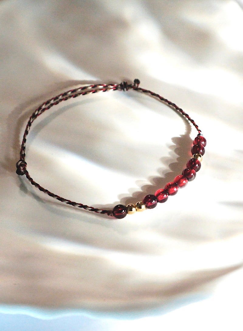 Original Design: Natural Garnet | Ultra-Fine Wax Cord Bracelet | Symbolizing Love, Health, and Luck | Handwoven | Wine Red - Image 2