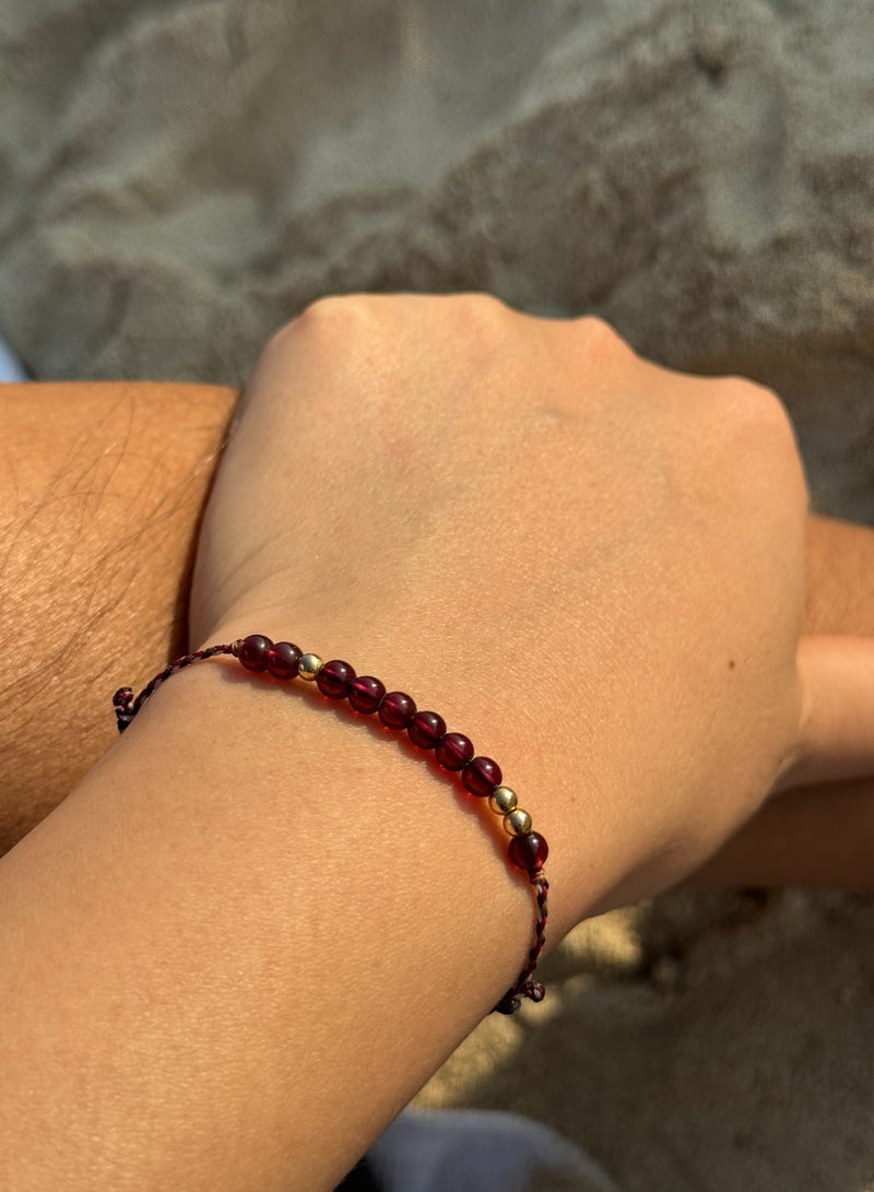 Original Design: Natural Garnet | Ultra-Fine Wax Cord Bracelet | Symbolizing Love, Health, and Luck | Handwoven | Wine Red - Image 4
